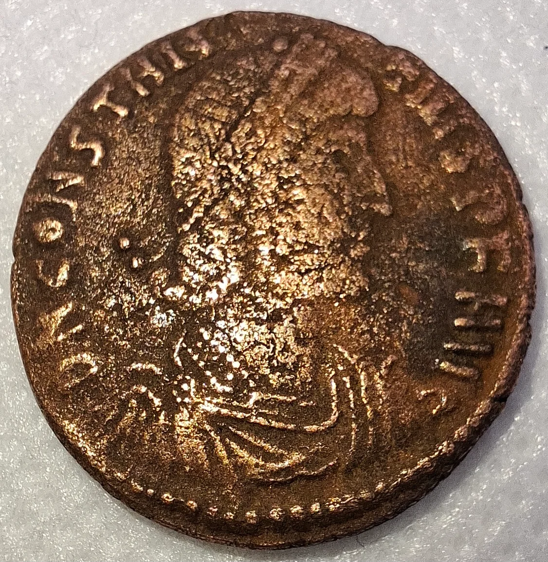Foto da moeda TH-N-0025 — Constâncio II. Maiorina FEL TEMP REPARATIO. Constantinopla, 348 a 351 d.C. RIC VIII 82