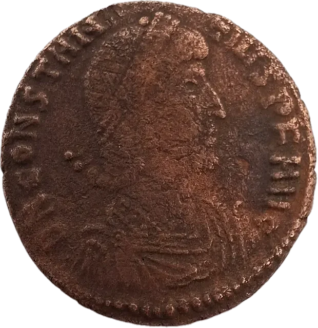 Anverso da moeda TH-N-0025 — Constâncio II. Maiorina FEL TEMP REPARATIO. Constantinopla, 348 a 351 d.C. RIC VIII 82