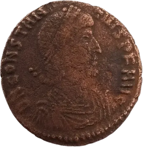 Anverso da moeda TH-N-0025 — Constâncio II. Maiorina FEL TEMP REPARATIO. Constantinopla, 348 a 351 d.C. RIC VIII 82