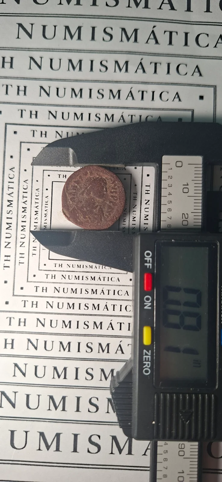 Diâmetro (paquímetro) da moeda TH-N-0105 — Anastácio I. 20 nummi. Meio follis