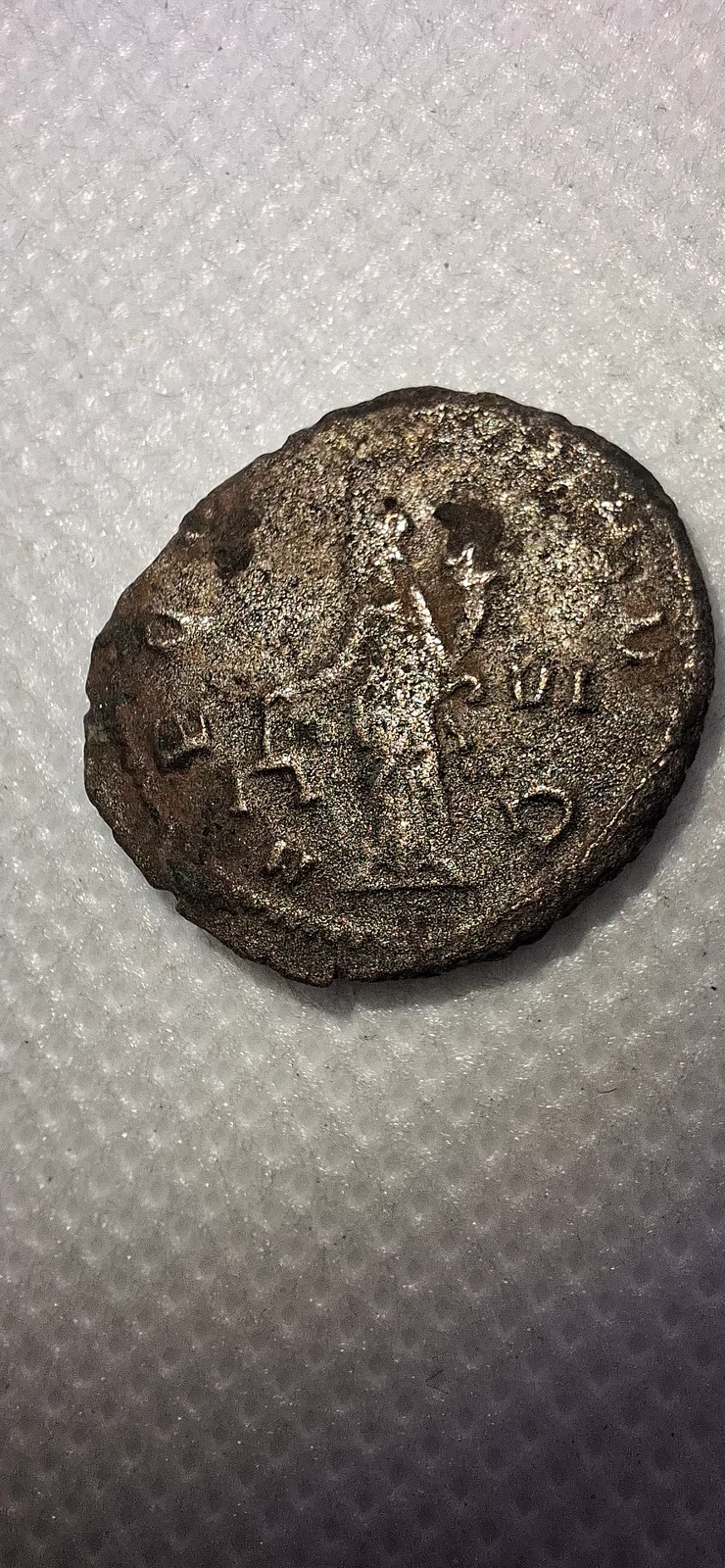 Reverso da moeda TH-N-0244 — Galieno. Antoniniano de bilão. AEQVITAS AVG. Aequitas com balança e cornucópia