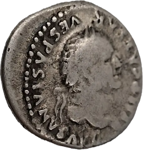Lateral da moeda TH-N-0347 — Vespasiano. Denário de prata. Pax sentada. Roma, 75 d.C. RIC II.1² 772