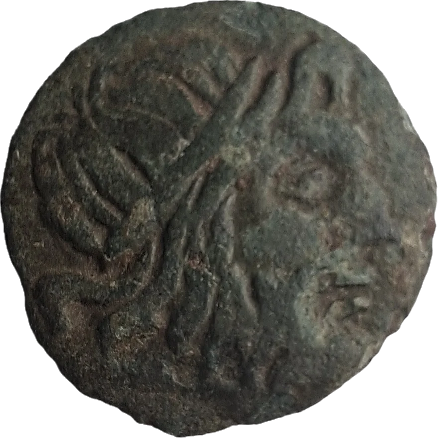 Anverso da moeda TH-N-0360 — Bizâncio, Trácia. Bronze de Dioskourios. Poseidon e tridente. c. 240 a 220 a.C.